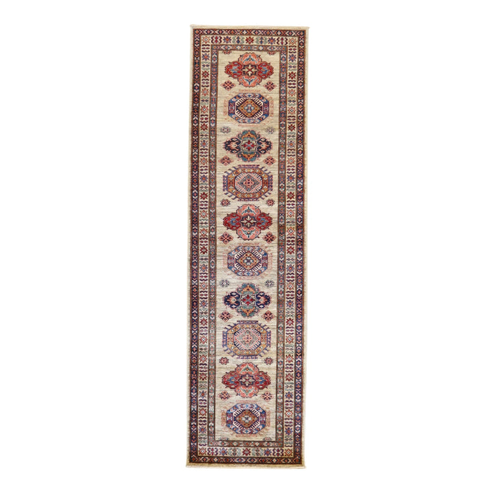 2' 9" x 10' 1" BEIGE AND BEIGE KAZAK GEOMETRIC PAKISTANI RUG