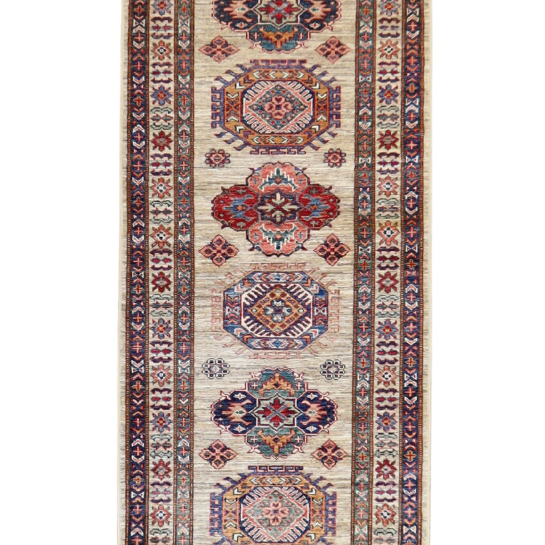 2' 9" x 10' 1" BEIGE AND BEIGE KAZAK GEOMETRIC PAKISTANI RUG