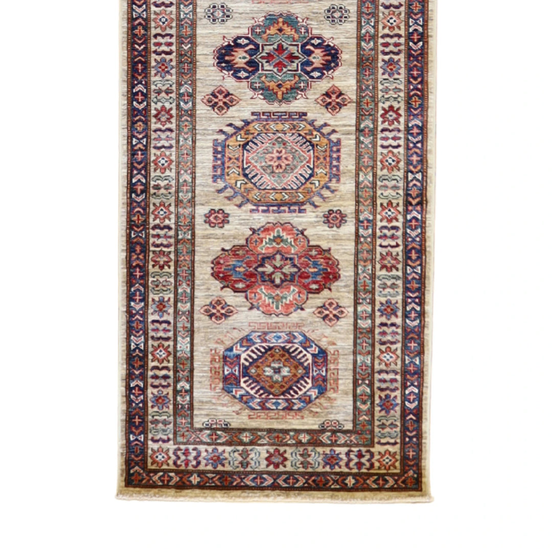 2' 9" x 10' 1" BEIGE AND BEIGE KAZAK GEOMETRIC PAKISTANI RUG