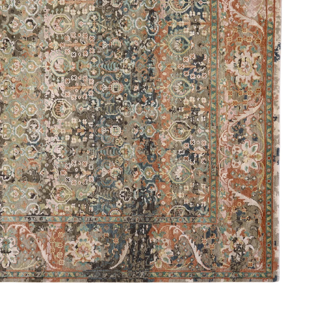 8' 0" x 10' 3" - TAN AND GREEN MODERN MODERN INDIAN RUG