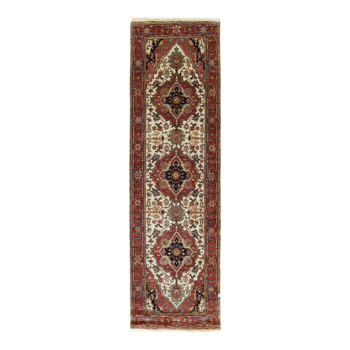 2' 5" x 8' 1" IVORY AND RED SERAPI GEOMETRIC INDIAN RUG