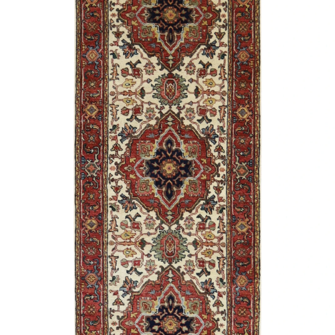 2' 5" x 8' 1" IVORY AND RED SERAPI GEOMETRIC INDIAN RUG