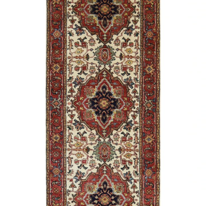 2' 5" x 8' 1" IVORY AND RED SERAPI GEOMETRIC INDIAN RUG