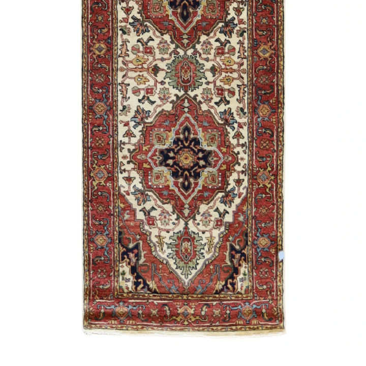2' 5" x 8' 1" IVORY AND RED SERAPI GEOMETRIC INDIAN RUG