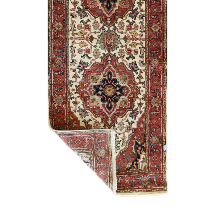 2' 5" x 8' 1" IVORY AND RED SERAPI GEOMETRIC INDIAN RUG