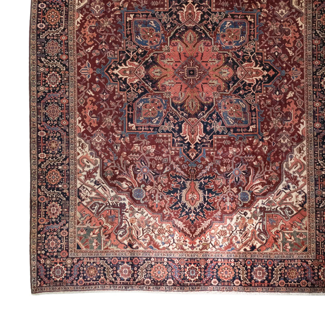 9' 8" x 9' 8" - RED AND NAVY HERIZ GEOMETRIC PERSIAN RUG ( 294 x 294 CM )