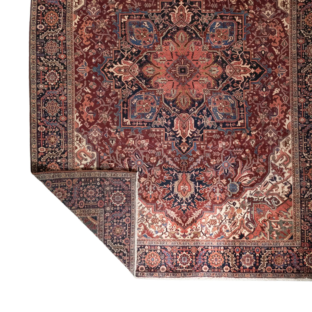 9' 8" x 9' 8" - RED AND NAVY HERIZ GEOMETRIC PERSIAN RUG ( 294 x 294 CM )
