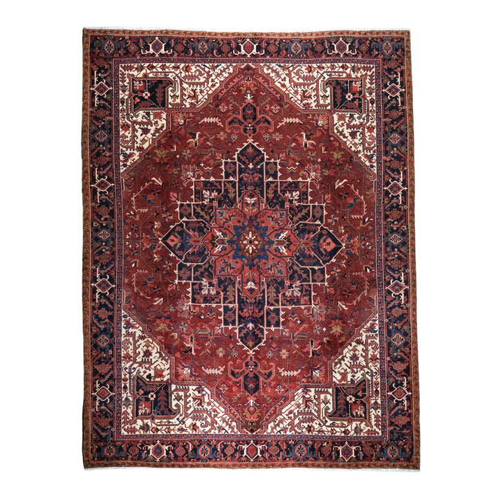 10' 1" x 13' 1" - GREEN AND NAVY HERIZ GEOMETRIC PERSIAN RUG ( 307 x 399 CM )