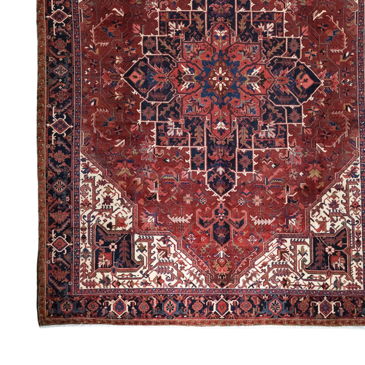 10' 1" x 13' 1" - GREEN AND NAVY HERIZ GEOMETRIC PERSIAN RUG ( 307 x 399 CM )