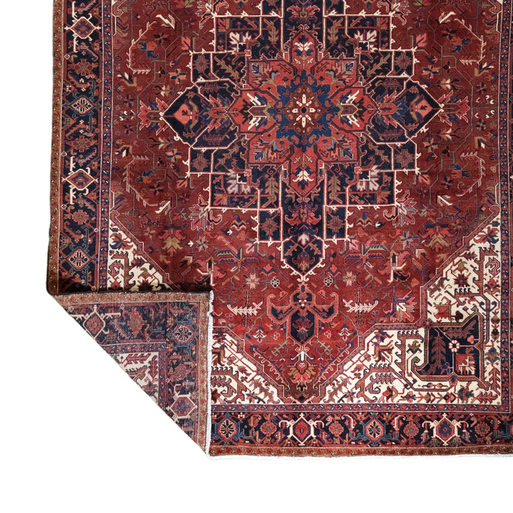 10' 1" x 13' 1" - GREEN AND NAVY HERIZ GEOMETRIC PERSIAN RUG ( 307 x 399 CM )