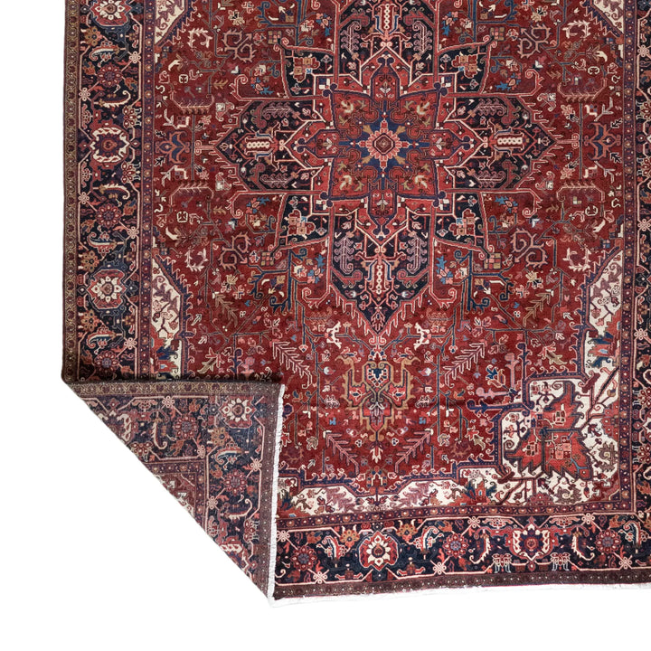 9' 7" x 12' 10" - RED AND NAVY HERIZ GEOMETRIC PERSIAN RUG ( 292 x 391 CM )