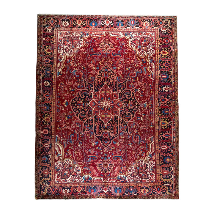10' 0" x 12' 11" - NAVY AND RED HERIZ GEOMETRIC PERSIAN RUG ( 305 x 394 CM )