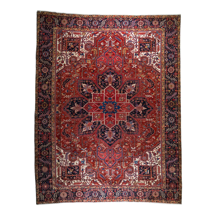 11' 4" x 14' 6" - RED AND NAVY HERIZ GEOMETRIC PERSIAN RUG ( 345 x 442 CM )