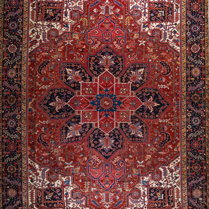 11' 4" x 14' 6" - RED AND NAVY HERIZ GEOMETRIC PERSIAN RUG ( 345 x 442 CM )
