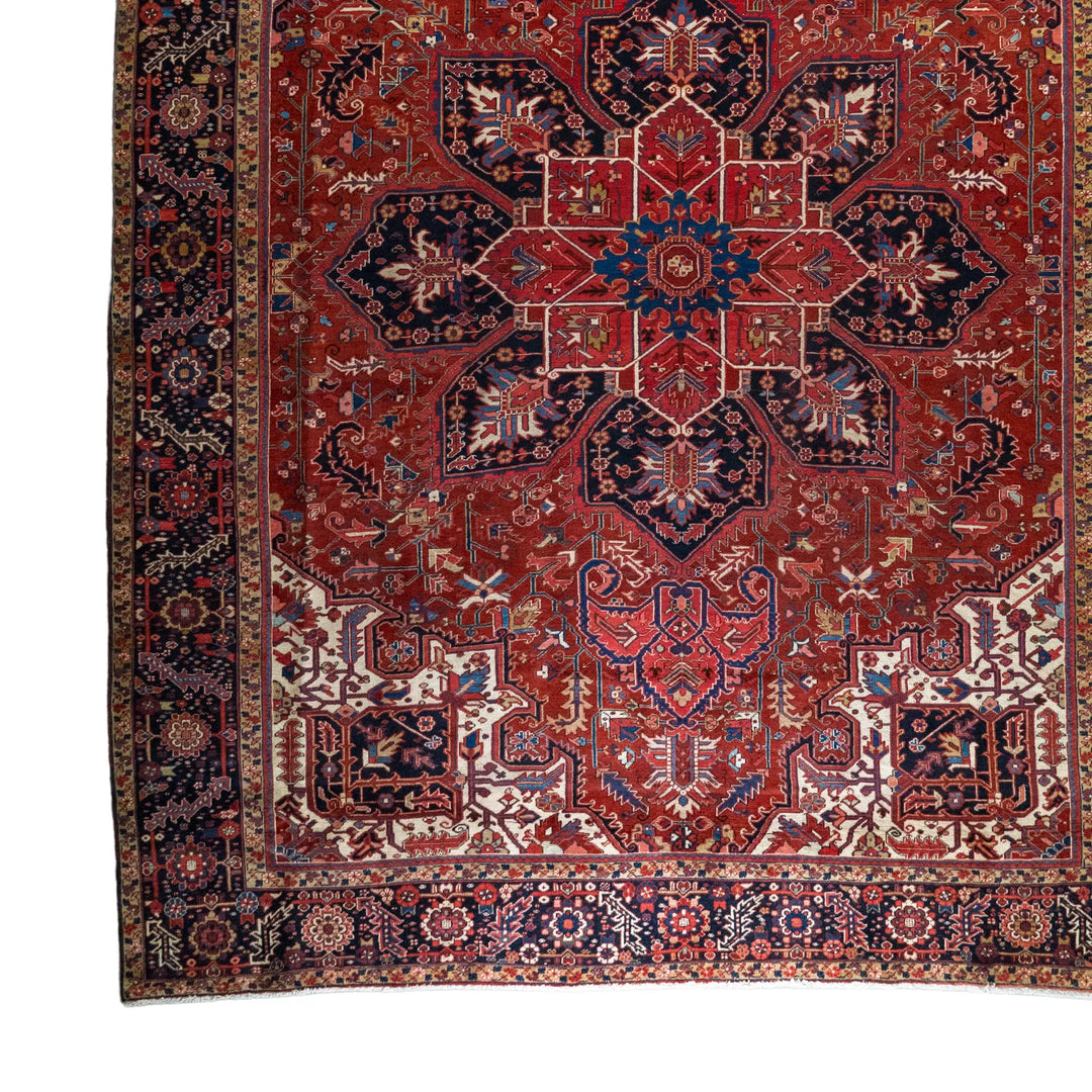 11' 4" x 14' 6" - RED AND NAVY HERIZ GEOMETRIC PERSIAN RUG ( 345 x 442 CM )