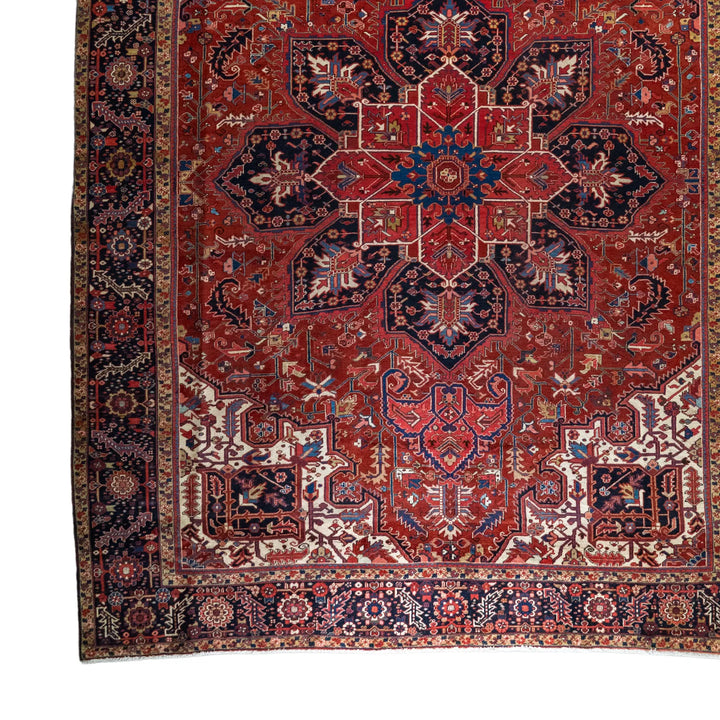 11' 4" x 14' 6" - RED AND NAVY HERIZ GEOMETRIC PERSIAN RUG ( 345 x 442 CM )