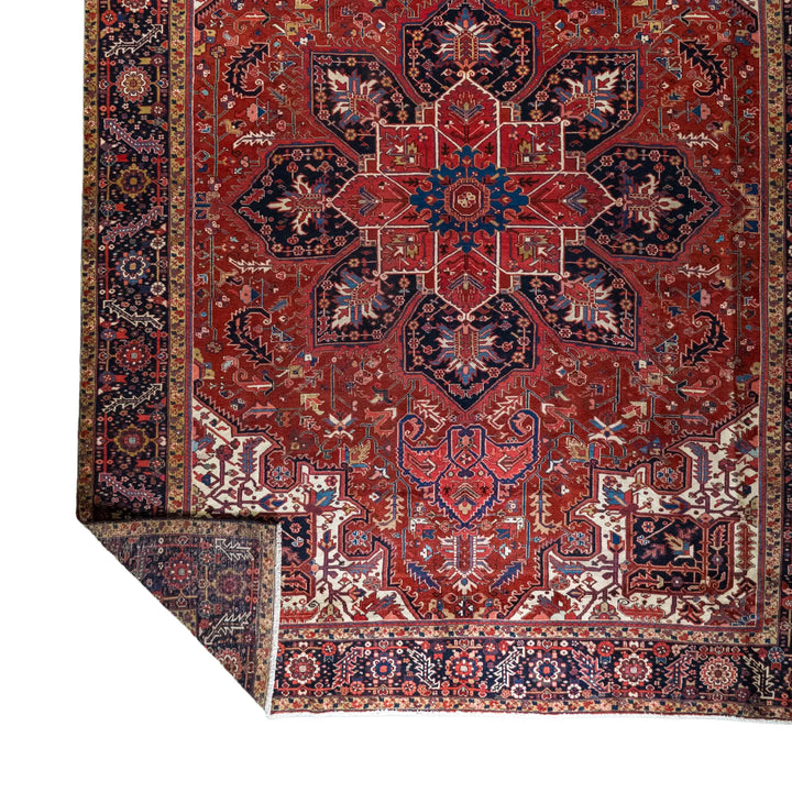 11' 4" x 14' 6" - RED AND NAVY HERIZ GEOMETRIC PERSIAN RUG ( 345 x 442 CM )
