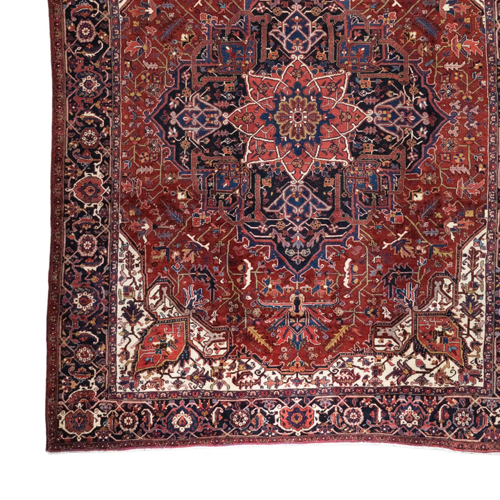 9' 5" x 12' 2" - RED AND NAVY HERIZ GEOMETRIC PERSIAN RUG ( 287 x 371 CM )