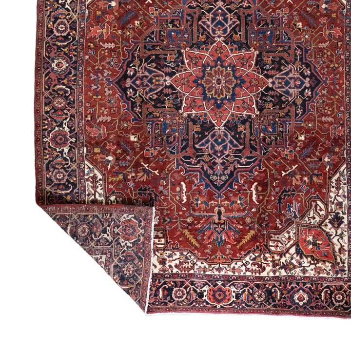9' 5" x 12' 2" - RED AND NAVY HERIZ GEOMETRIC PERSIAN RUG ( 287 x 371 CM )