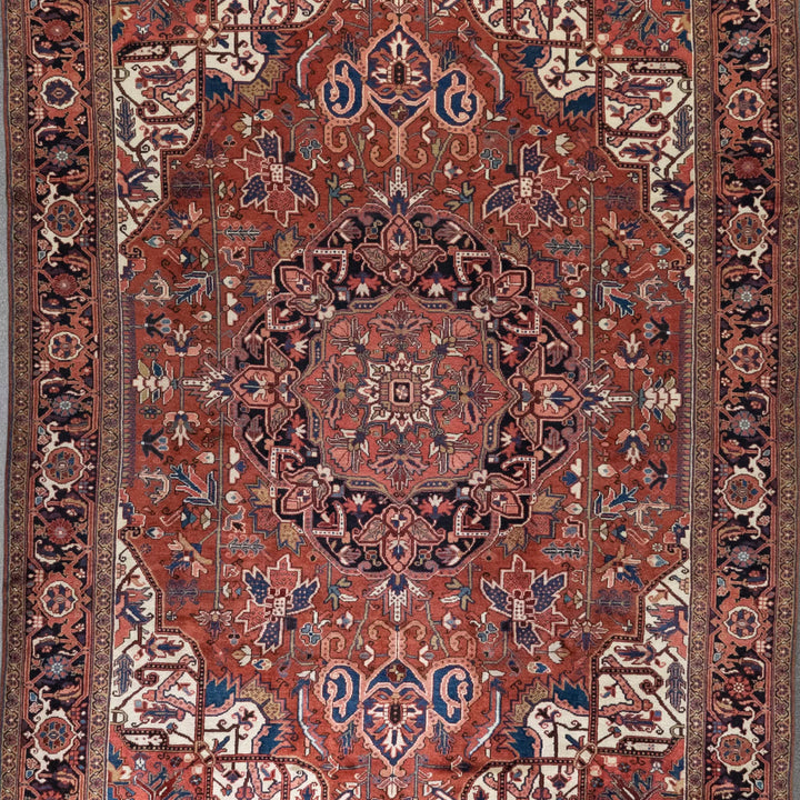 8' 5" x 11' 5" - RED AND NAVY HERIZ GEOMETRIC PERSIAN RUG ( 256 x 348 CM )