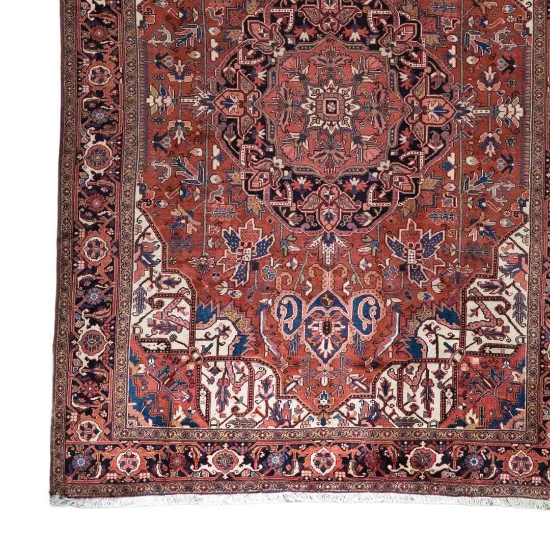 8' 5" x 11' 5" - RED AND NAVY HERIZ GEOMETRIC PERSIAN RUG ( 256 x 348 CM )