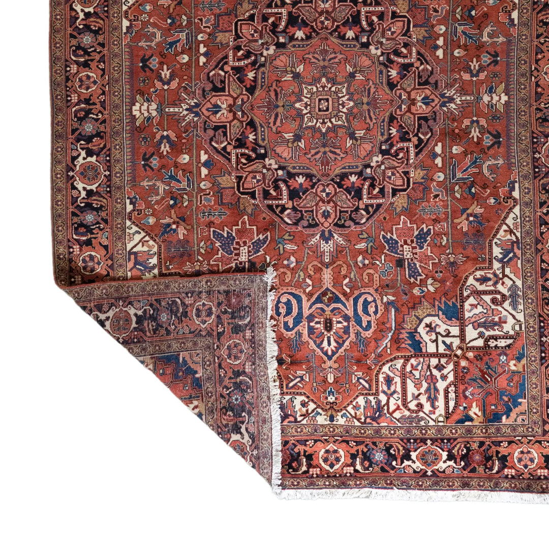 8' 5" x 11' 5" - RED AND NAVY HERIZ GEOMETRIC PERSIAN RUG ( 256 x 348 CM )