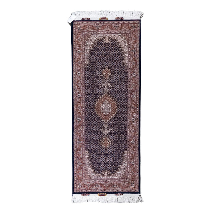 2' 7" x 6' 7" - NAVY AND ROSE TABRIZ FISH DESIGN PERSIAN RUG ( 79 x 200 CM )