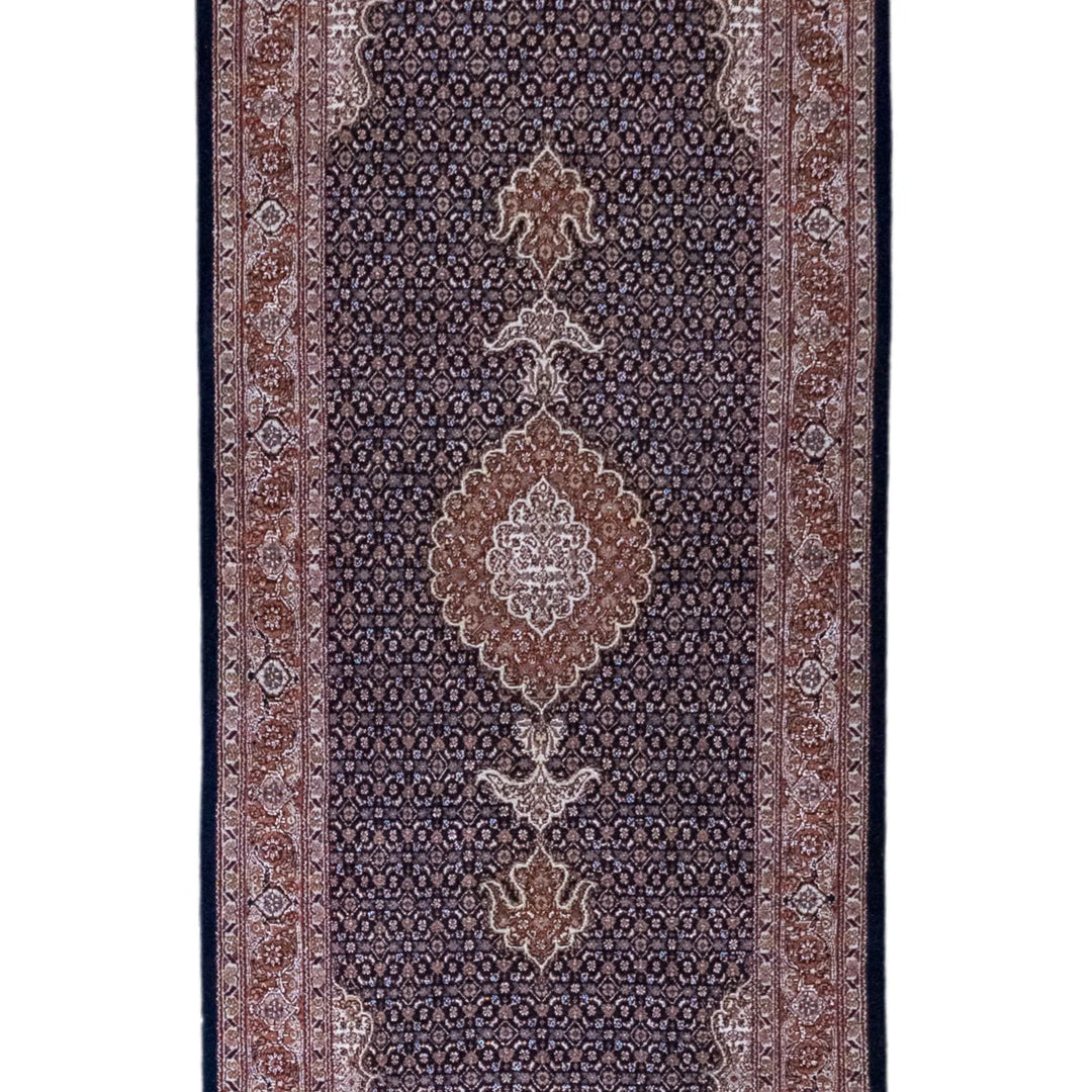 2' 7" x 6' 7" - NAVY AND ROSE TABRIZ FISH DESIGN PERSIAN RUG ( 79 x 200 CM )