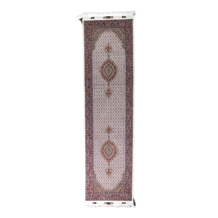 2' 9" x 9' 8" - BEIGE AND ROSE TABRIZ FISH DESIGN PERSIAN RUG ( 84 x 294 CM )
