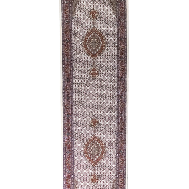 2' 9" x 9' 8" - BEIGE AND ROSE TABRIZ FISH DESIGN PERSIAN RUG ( 84 x 294 CM )