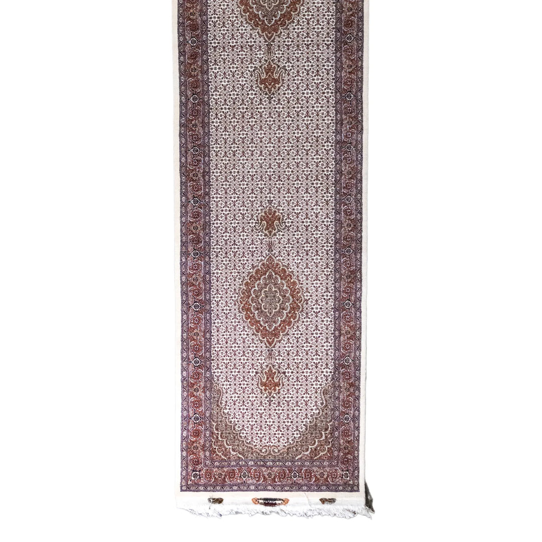 2' 9" x 9' 8" - BEIGE AND ROSE TABRIZ FISH DESIGN PERSIAN RUG ( 84 x 294 CM )