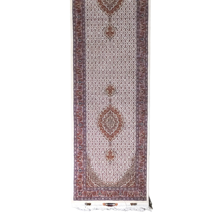 2' 9" x 9' 8" - BEIGE AND ROSE TABRIZ FISH DESIGN PERSIAN RUG ( 84 x 294 CM )