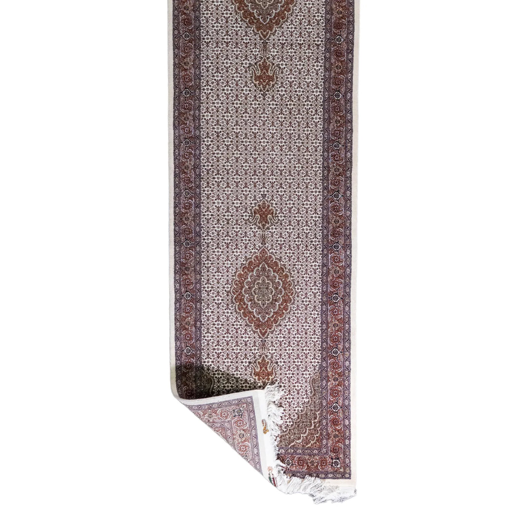 2' 9" x 9' 8" - BEIGE AND ROSE TABRIZ FISH DESIGN PERSIAN RUG ( 84 x 294 CM )