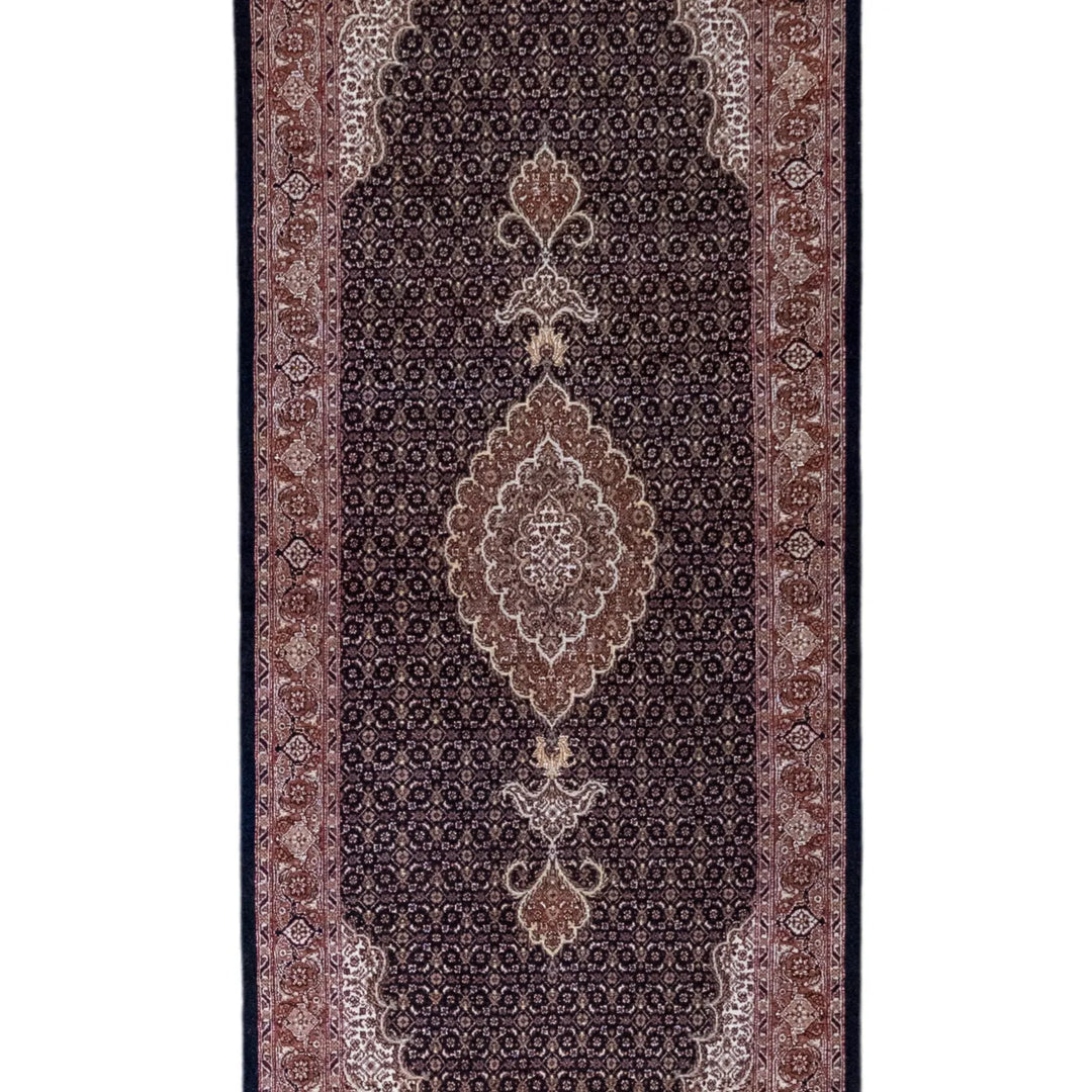 2' 7" x 6' 8" - NAVY AND ROSE TABRIZ FISH DESIGN PERSIAN RUG ( 79 x 203 CM )