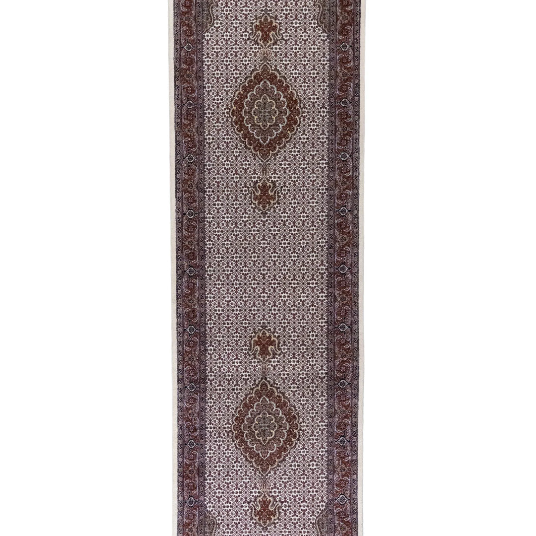 2' 8" x 9' 10" - BEIGE AND BROWN TABRIZ FISH DESIGN PERSIAN RUG ( 81 x 300 CM )