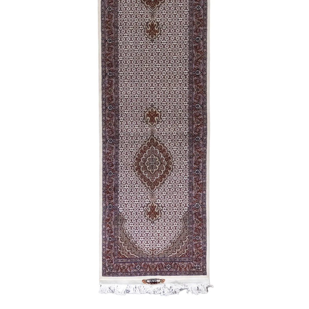 2' 8" x 9' 10" - BEIGE AND BROWN TABRIZ FISH DESIGN PERSIAN RUG ( 81 x 300 CM )