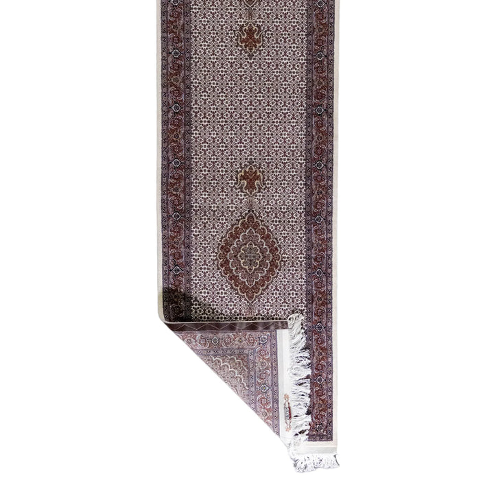 2' 8" x 9' 10" - BEIGE AND BROWN TABRIZ FISH DESIGN PERSIAN RUG ( 81 x 300 CM )