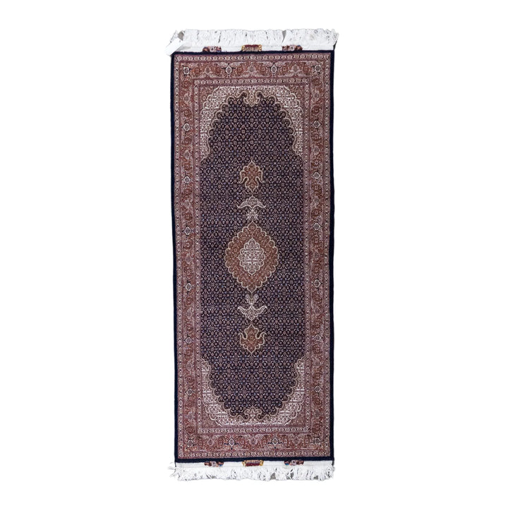 2' 7" x 6' 6" - NAVY AND ROSE TABRIZ FISH DESIGN PERSIAN RUG ( 79 x 198 CM )