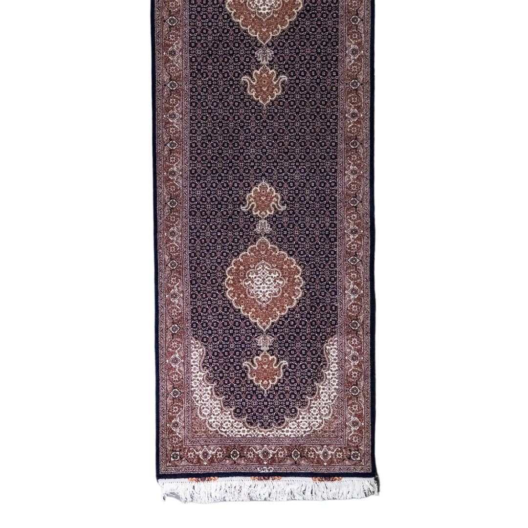 2' 9" x 8' 2" - BEIGE AND ROSE TABRIZ FISH DESIGN PERSIAN RUG ( 84 x 249 CM )
