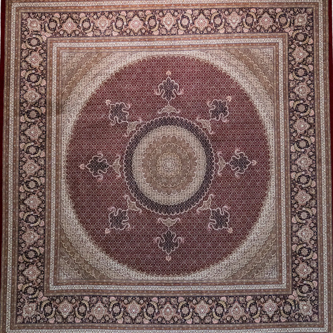 8' 4" x 9' 1" - BEIGE AND ROSE TABRIZ FISH DESIGN PERSIAN RUG ( 254 x 277 CM )