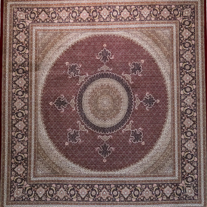 8' 4" x 9' 1" - BEIGE AND ROSE TABRIZ FISH DESIGN PERSIAN RUG ( 254 x 277 CM )