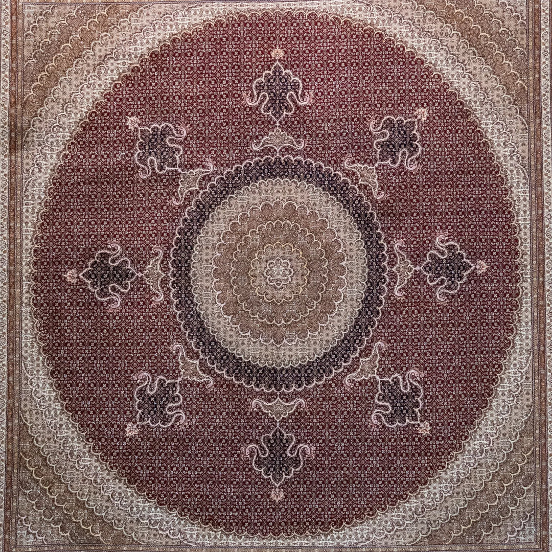8' 4" x 9' 1" - BEIGE AND ROSE TABRIZ FISH DESIGN PERSIAN RUG ( 254 x 277 CM )