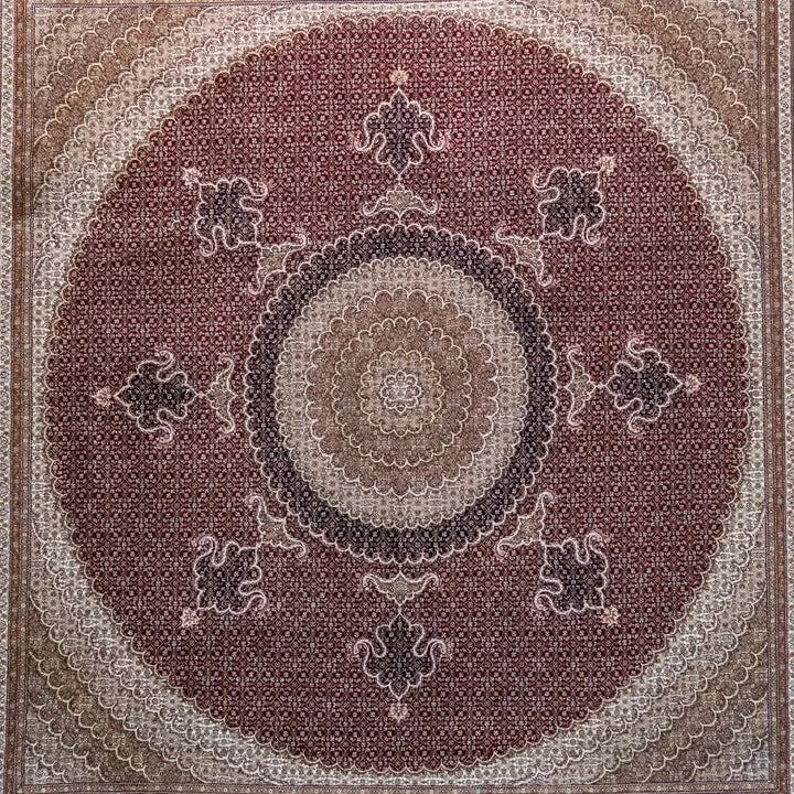 8' 4" x 9' 1" - BEIGE AND ROSE TABRIZ FISH DESIGN PERSIAN RUG ( 254 x 277 CM )