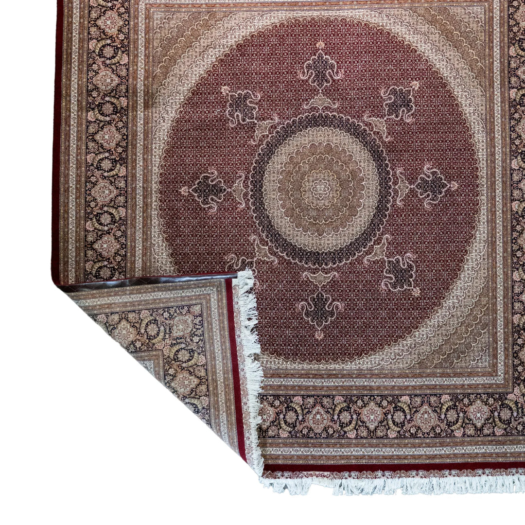 8' 4" x 9' 1" - BEIGE AND ROSE TABRIZ FISH DESIGN PERSIAN RUG ( 254 x 277 CM )