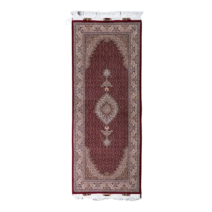 2' 7" x 6' 7" - RED AND BEIGE TABRIZ FISH DESIGN PERSIAN RUG ( 79 x 200 CM )