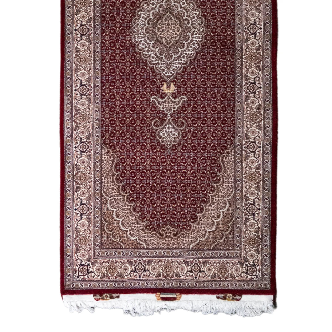 2' 7" x 6' 7" - RED AND BEIGE TABRIZ FISH DESIGN PERSIAN RUG ( 79 x 200 CM )