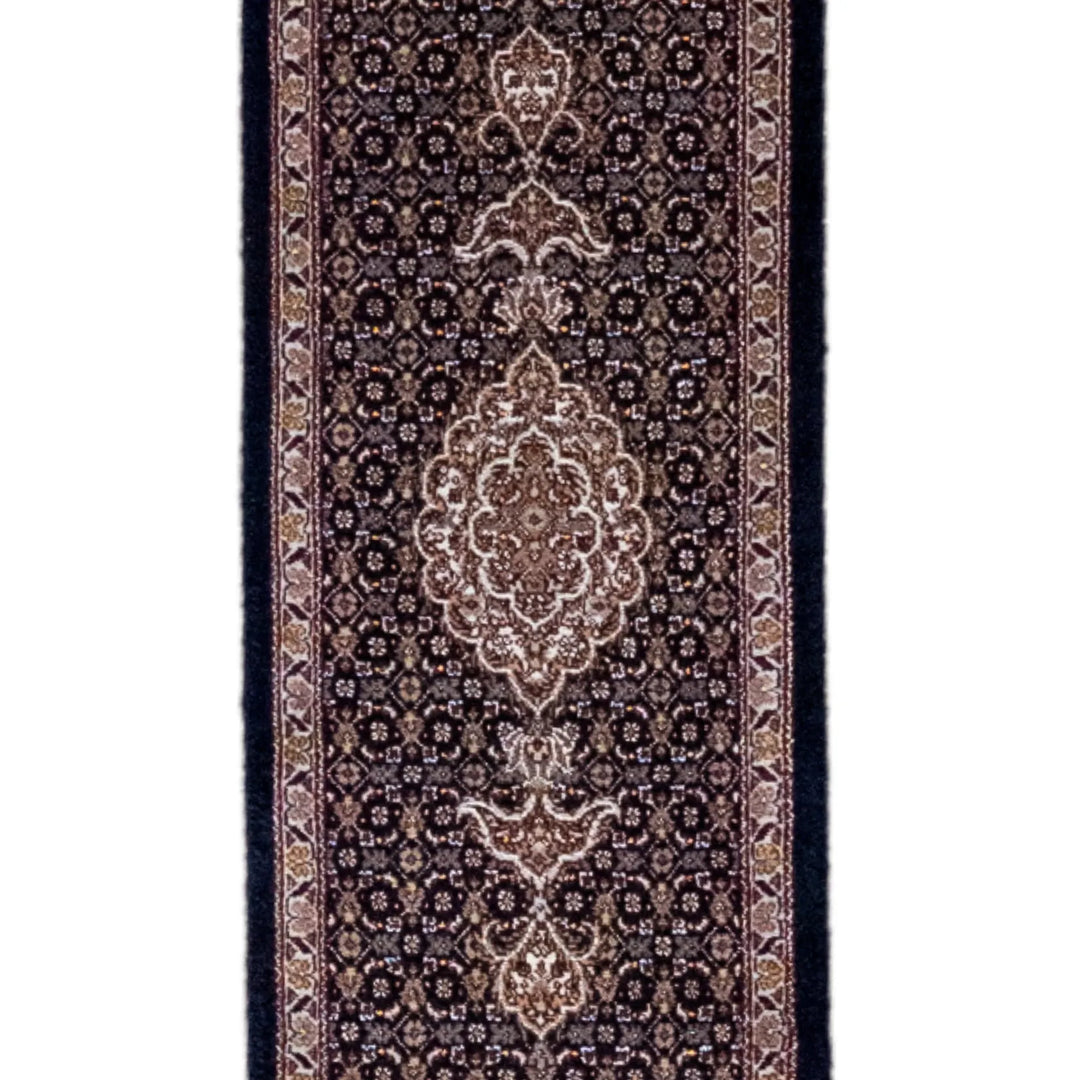 1' 2" x 4' 7" - NAVY AND BEIGE TABRIZ FISH DESIGN PERSIAN RUG ( 35 x 140 CM )