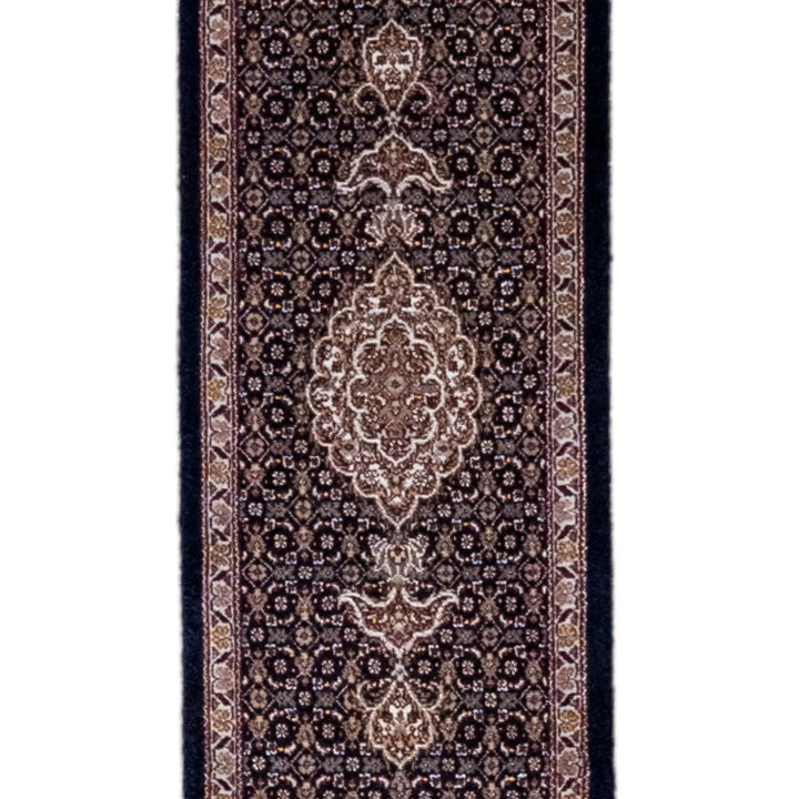 1' 2" x 4' 7" - NAVY AND BEIGE TABRIZ FISH DESIGN PERSIAN RUG ( 35 x 140 CM )
