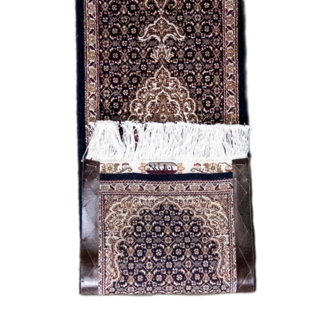 1' 2" x 4' 7" - NAVY AND BEIGE TABRIZ FISH DESIGN PERSIAN RUG ( 35 x 140 CM )