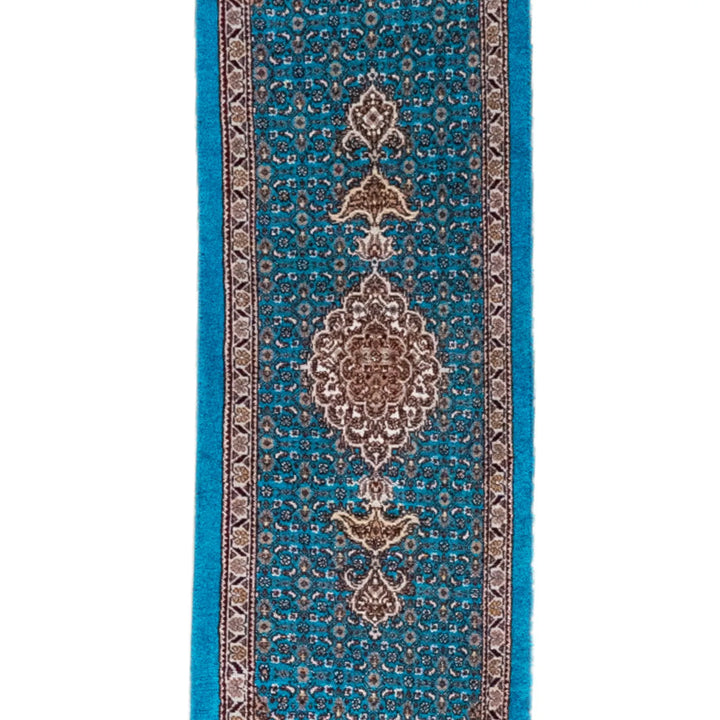 1' 2" x 4' 6" - GREEN AND BEIGE TABRIZ FISH DESIGN PERSIAN RUG ( 35 x 137 CM )